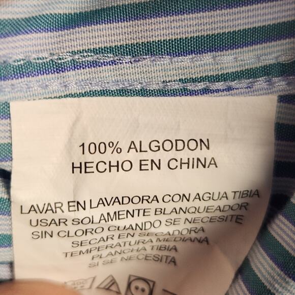 Kirkland Signature Men 18-35 Button Down Shirt Blue White Striped Long Sleeve - Picture 15 of 16